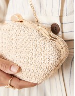 crochet shell clutch bag with crossbody chain strap in off white