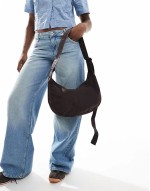 medium nylon crescent bag in plum chocolate