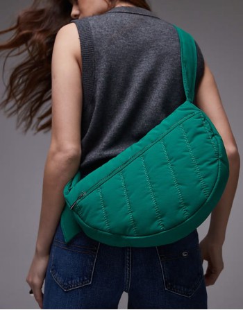 Cora nylon quilt cross body bag with front pocket in green