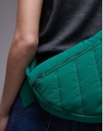 Cora nylon quilt cross body bag with front pocket in green