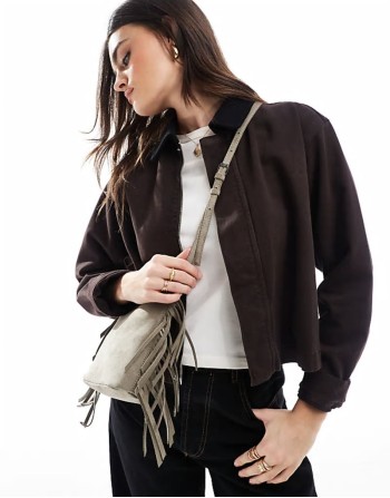 small tassel seam cross body bag in grey