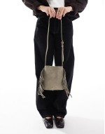 small tassel seam cross body bag in grey