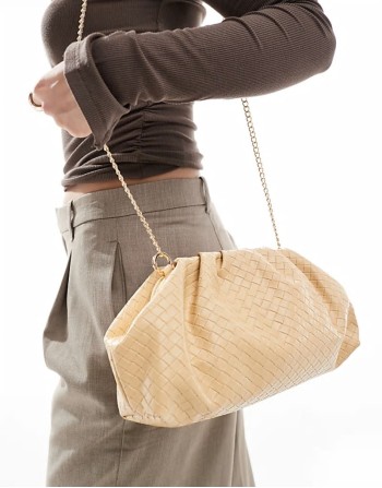 woven clutch bag with crossbody strap in butter yellow