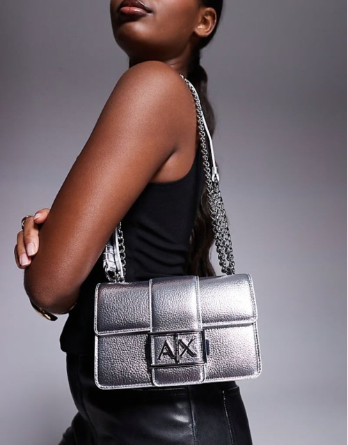 metallic crossbody bag in silver
