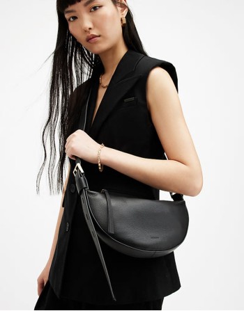 Half Moon leather crossbody bag in black
