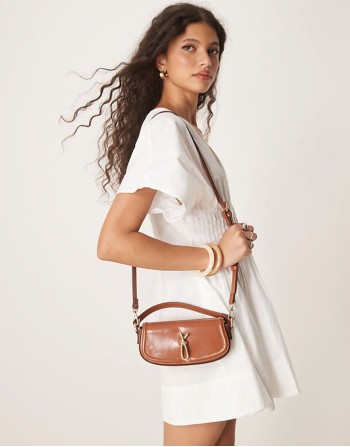 knot hardware detail grab top bag with detachable crossbody strap in tan
