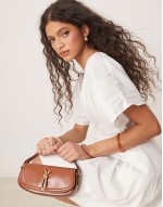 knot hardware detail grab top bag with detachable crossbody strap in tan
