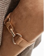 faux suede dog clip shoulder bag in tan
