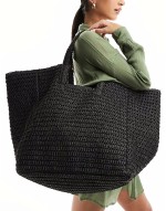 oversized woven shoulder bag in black