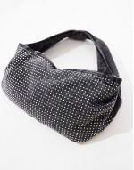 Big Discount rhinestone denim shoulder bag in washed grey
