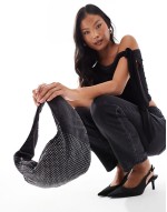 Big Discount rhinestone denim shoulder bag in washed grey