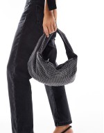 Big Discount rhinestone denim shoulder bag in washed grey