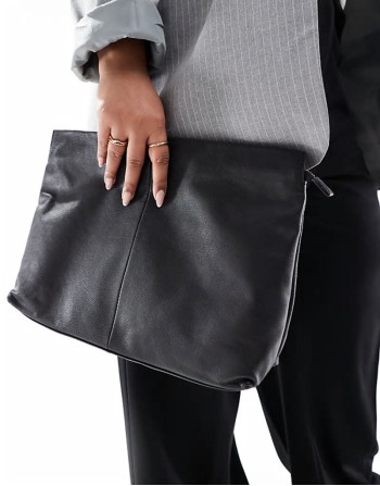 leather oversized clutch in black