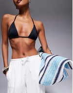 oversized woven shoulder bag in blue stripe