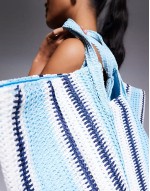 oversized woven shoulder bag in blue stripe