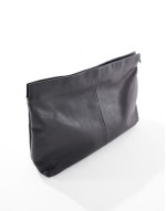 leather oversized clutch in black