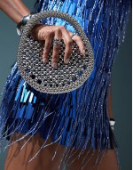 beaded mini scoop grab bag in silver