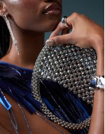 beaded mini scoop grab bag in silver
