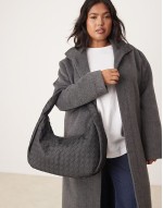 oversized woven shoulder bag in matte black