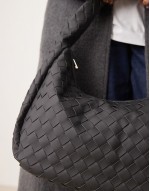 oversized woven shoulder bag in matte black