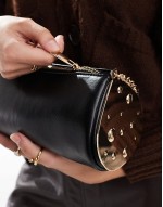 shoulder bag with metalwork detail and chain strap in black
