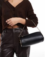shoulder bag with metalwork detail and chain strap in black
