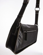 square worn leather effect shoulder bag in black