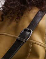 square worn leather effect shoulder bag in black