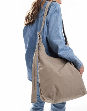 large nylon sling shoulder bag in dove grey