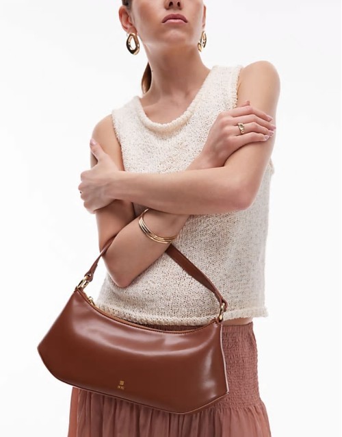 curved  shoulder bag in brown