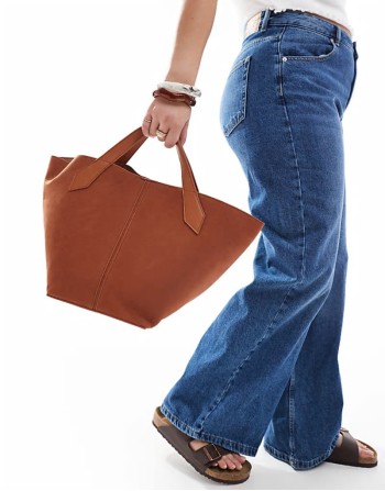 faux suede top handle bag with crossbody strap in brown
