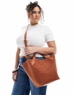 faux suede top handle bag with crossbody strap in brown