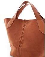 faux suede top handle bag with crossbody strap in brown