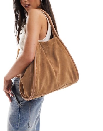 suede tubular tote bag in tan