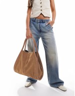 suede tubular tote bag in tan