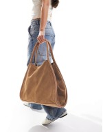 suede tubular tote bag in tan