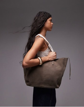 suede shoulder tote bag in light brown