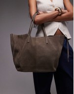 suede shoulder tote bag in light brown