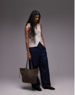 suede shoulder tote bag in light brown