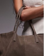 suede shoulder tote bag in light brown