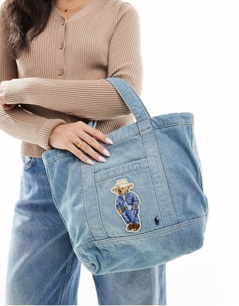 bear denim tote bag in washed blue