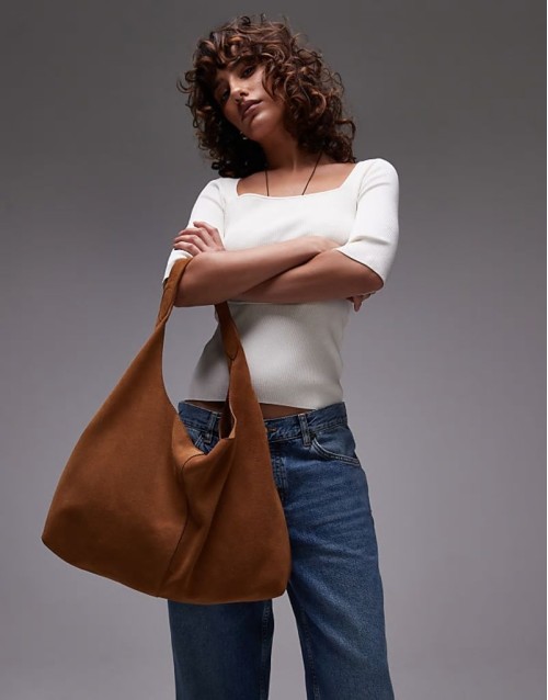 large suede leather tote bag in tan brown