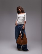 large suede leather tote bag in tan brown