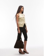 gold detail tie suede tote bag in brown