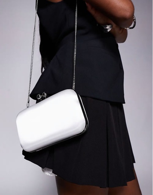 box clutch bag in white satin